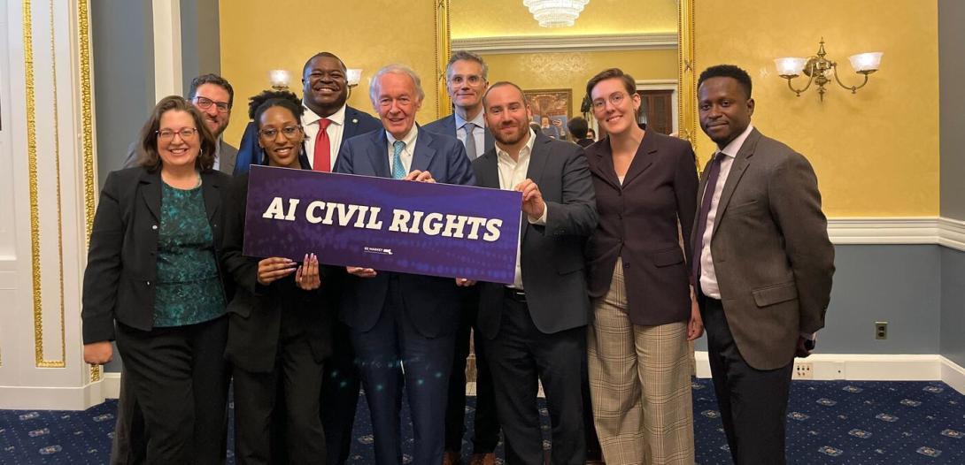 Free Press Action staff and allies with Sen. Ed Markey (center) at the introduction of the Artificial Intelligence Civil Rights Act