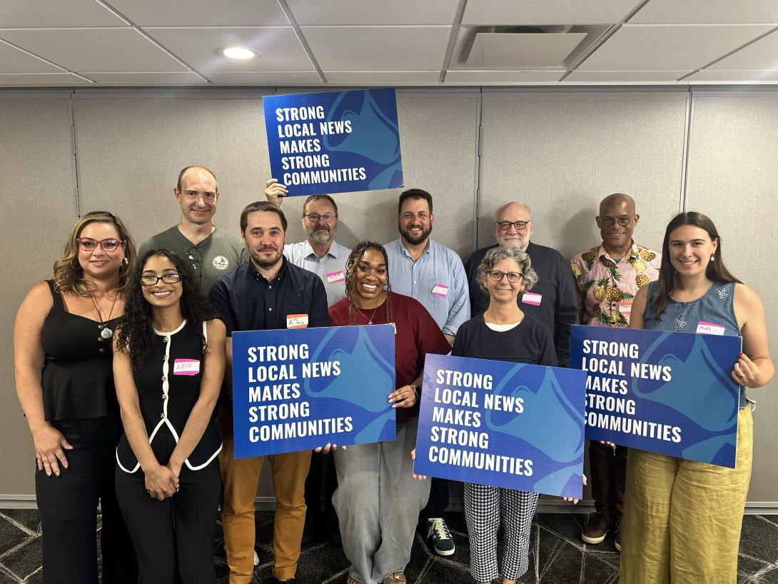 Free Press Action’s Vanessa Maria Graber and Arin Anderson (first and second on left) and Craig Aaron (center of back row) with allies in Wisconsin
